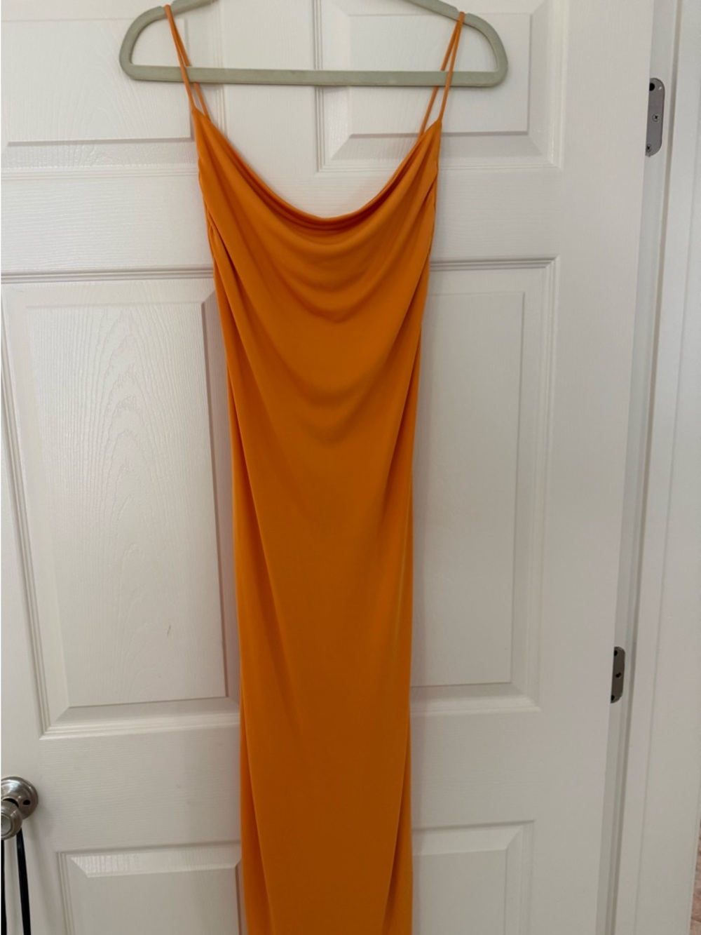 Zara Spaghetti-Strap Cowl Maxi Dress in Mustard Orange